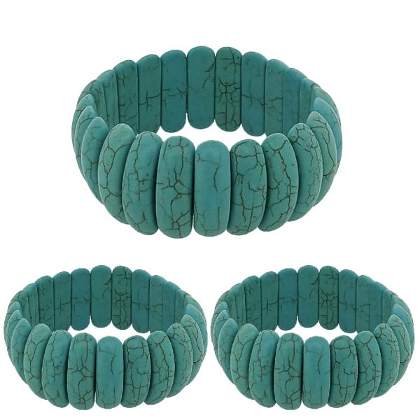 JEWELRY - ELASTIC BRACELET - NATURAL STONE - OVALS 0.8x2.2cm - TURQUOISE - PACKAGE 12pcs.