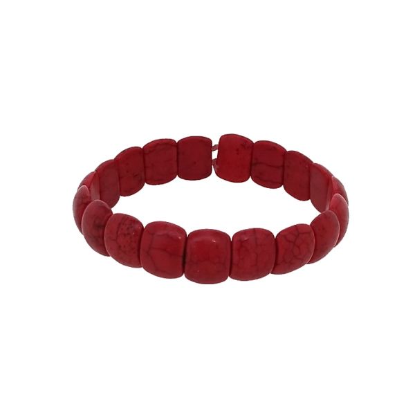 JEWELRY - ELASTIC BRACELET - NATURAL STONE - OVALS 1x1.3cm - RED - 1pc.
