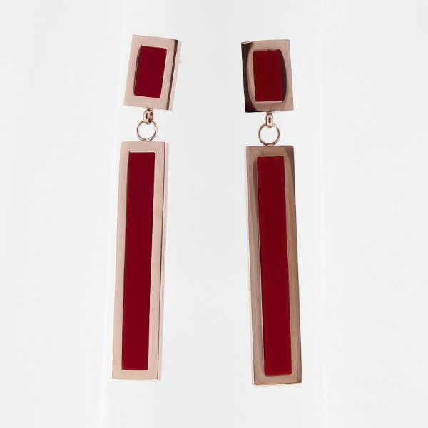 БИЖУТЕРИЯ - ОБЕЦИ - ВИНТ - СТОМАНА И РЕЗИН - ПРАВОЪГЪЛНИЦИ 01 - 0.7х5.2см ЗЛАТИСТО РОЗОВО И ЧЕРВЕНО - 1 чифт