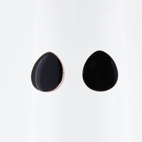 БИЖУТЕРИЯ - ОБЕЦИ - ВИНТ - СТОМАНА С ЕМАЙЛ - КАПКА 02 - 1.2х1.4см ЗЛАТИСТО РОЗОВО И ЧЕРНО - ПАКЕТ 6 чифта