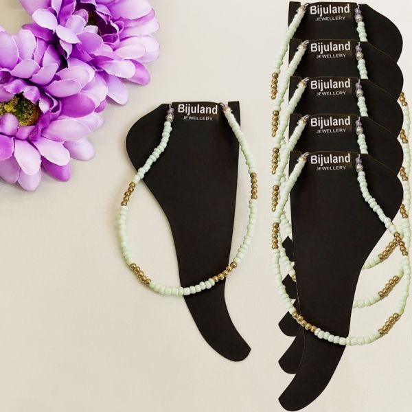 БИЖУТЕРИЯ - ГРИВНА ЗА КРАК - КОРДА - СИНЦИ ПЛЪТНИ - 22 см ЗЕЛЕНО СВ. ПАСТЕЛНО И ЗЛАТИСТО Т. - ПАКЕТ 6 бр.