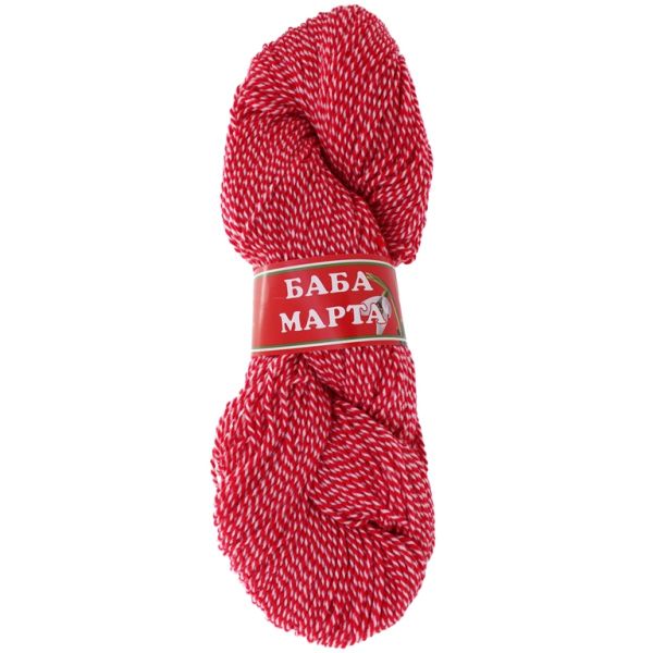 YARN - BABA MARTA 61 - WHITE-RED - 260m - ACRYLIC - 1 skein