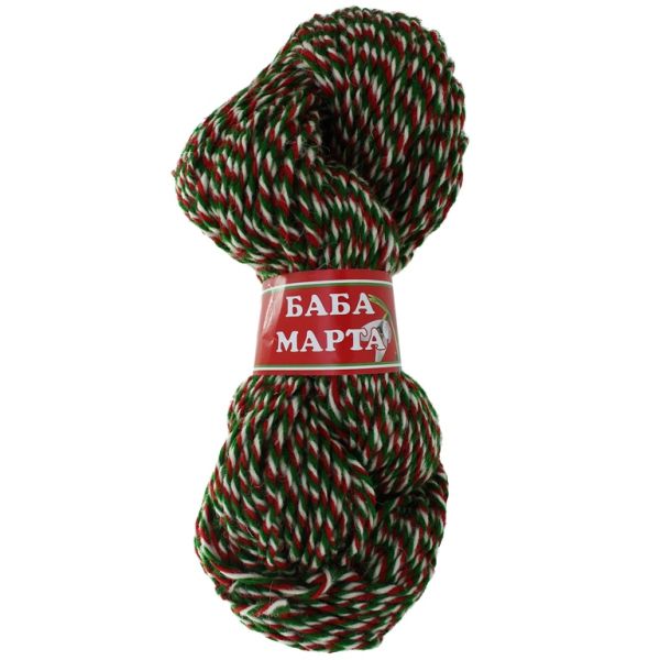 YARN - BABA MARTA 72 - WHITE-RED-GREEN - 110m - WOOL - 1 skein