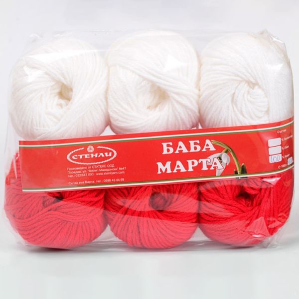 YARN - BABA MARTA ACRYLIC PACKAGE - WHITE AND RED - 2х70m - ACRYLIC - PACKAGE (2 balls)