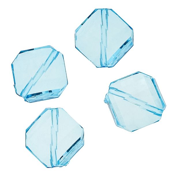 TRANSPARENT PLASTIC BEADS - SQUARE IRREGULAR FACETED - 21x19x9mm BLUE SKY (DARK) V40 - PACKAGE 500g Hole-2.5mm (215pcs.)