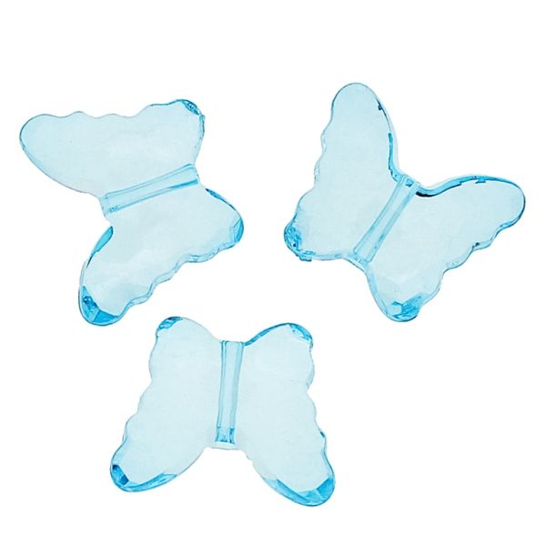 TRANSPARENT PLASTIC BEADS - BUTTERFLY 04 - FACETED 18x22x8mm BLUE SKY (DARK) V40 - 50g Hole-2.5mm (27pcs.)