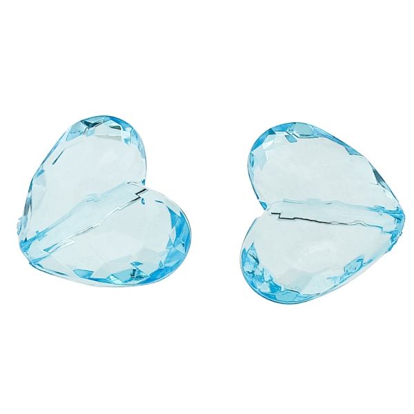 ПРОЗРАЧНИ ПЛАСТМАСОВИ МЪНИСТА - СЪРЦЕ 06 ФАСЕ - 25х29х16мм СИНЬО НЕБЕСНО V39 - 50 гр. Отвор-2.8мм (8 бр.)