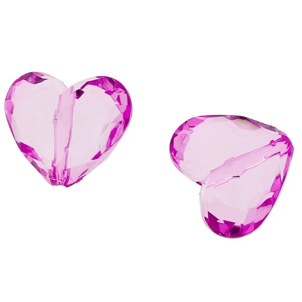 TRANSPARENT PLASTIC BEADS - HEART 06 FACETED - 25x29x16mm CYCLAMEN PURPLE V47 - PACKAGE 500g Hole-2.8mm (80pcs.)