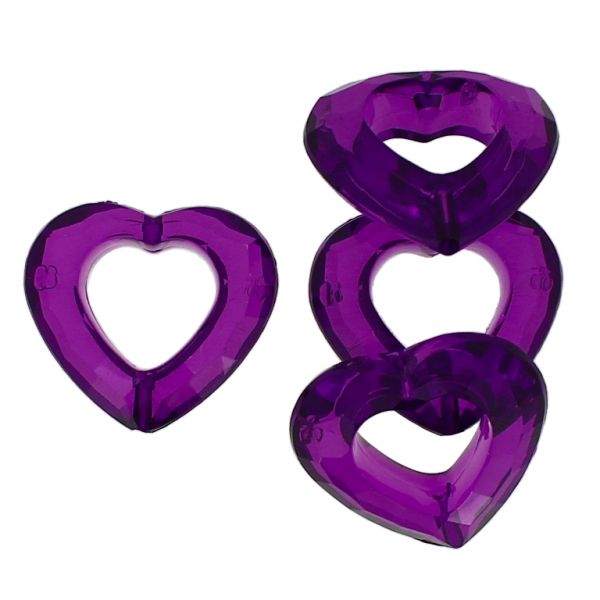 TRANSPARENT PLASTIC BEADS - HEART 08 CONTOUR - INNER HOLE 13x14mm - 25x28x9mm VIOLET (DARK) V54 - PACKAGE 500g Hole-2.0mm (210pcs.)