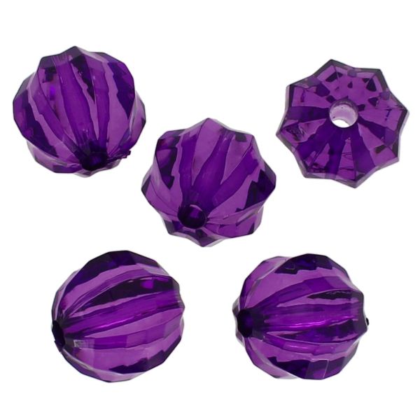 TRANSPARENT PLASTIC BEADS - BALL FACETED 03 WITH STRIPES - 20mm VIOLET (DARK) V54 - PACKAGE 500g Hole-4.0mm (145pcs.)
