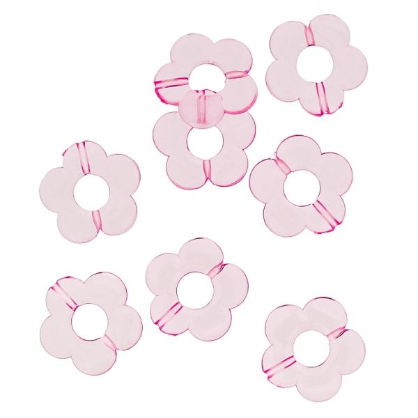TRANSPARENT PLASTIC BEADS - FLOWER 06 - INNER HOLE 7.0mm - 19x3.5mm PINK V04 - 50g Hole-1.8mm (61pcs.)
