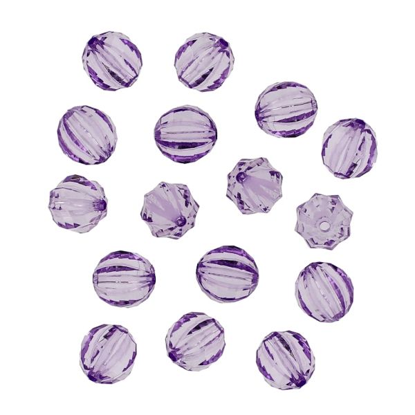 TRANSPARENT PLASTIC BEADS - BALL FACETED 03 WITH STRIPES - 12mm PURPLE (LIGHT) V49 - PACKAGE 500g Hole-2.0mm (630pcs.)