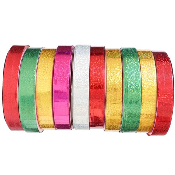 DECORATIVE RIBBON FOR FLOWERS AND PACKAGING - PVC - MONOCHROME - METALLIC - 1.6cm MIX 06 - PACKAGE 10x10meters