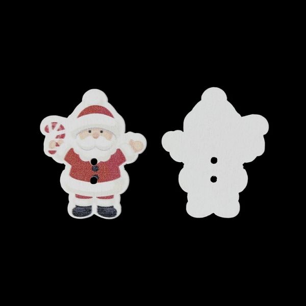 WOODEN FIGURES - CHRISTMAS TYPE BUTTON - SANTA CLAUS 05 - 28x35x2mm RED - 10pcs.  Hole-2x2.0mm