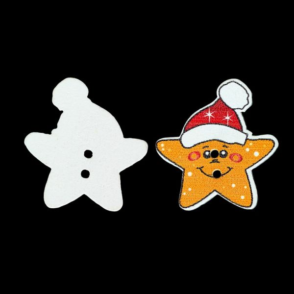 WOODEN FIGURES - CHRISTMAS - BUTTON TYPE - STAR WITH HAT 01 - 25x26x2mm ORANGE - 10 pcs. Hole-2x2.0mm
