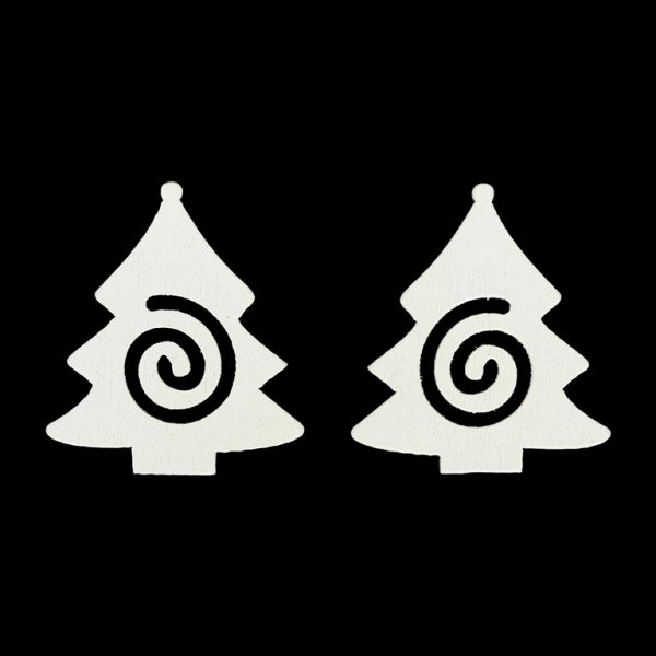 WOODEN BEADS LACE TYPE - CHRISTMAS FOR GLUING - CHRISTMAS TREE 01 - 31x34x2mm WHITE - 10pcs.