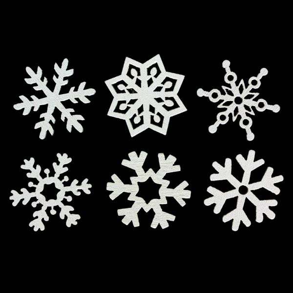 WOODEN BEADS LACE TYPE - CHRISTMAS FOR GLUING - SNOWFLAKE MIX 01 - 24x2mm WHITE - PACKAGE 100pcs.