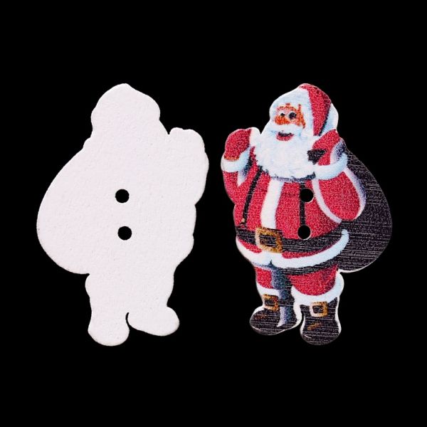 WOODEN FIGURES - CHRISTMAS - BUTTON TYPE - SANTA CLAUS 03 - 24x35x2mm WHITE AND RED - 10 pcs. Hole-2x2.0mm