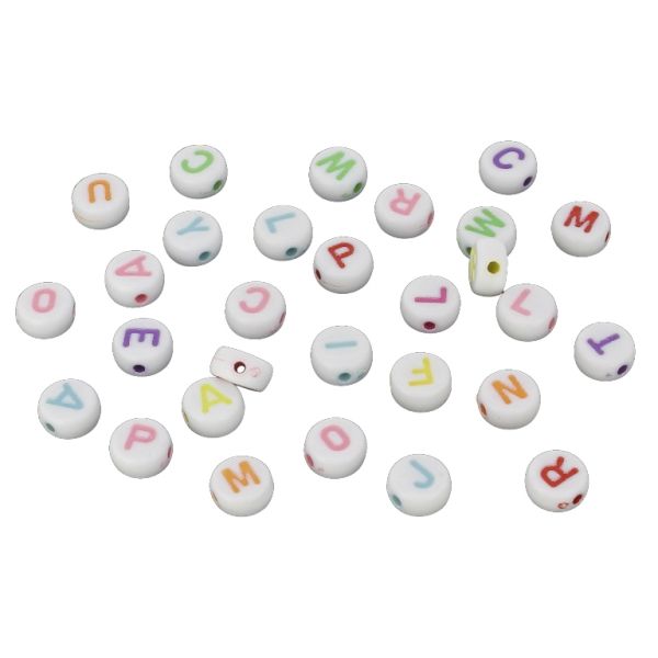 ACRYLIC BEADS - LETTERS - DISK - 7x4mm MIX (LIGHT) - PACKAGE 500g Hole-1.6mm (3550pcs.)