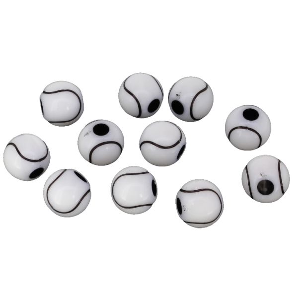 ACRYLIC BEADS - TENNIS BALL - 12mm WHITE WITH BLACK - PACKAGE 500g Hole-3.8mm (670pcs.)
