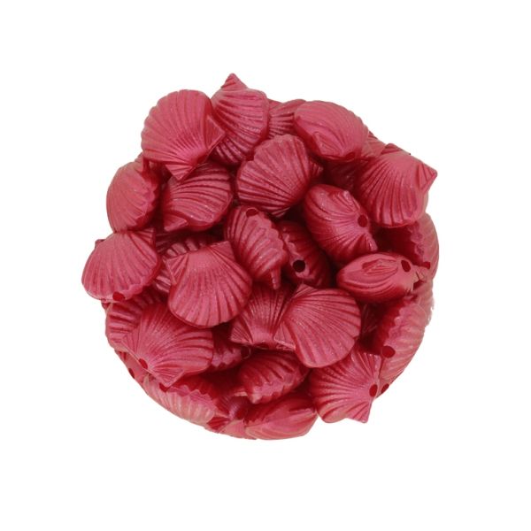 ACRYLIC IMITATION PLASTIC PEARLS EMBOSSED - SEA SHELL - 11x12x6mm RED (DARK) - 50g Hole-1.8mm (109pcs.)