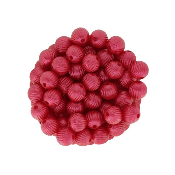 ACRYLIC IMITATION PLASTIC PEARLS EMBOSSED - BALL RELIEF STRIPE 01 - 8mm RED (DARK) - 50g Hole-2.0mm (178pcs.)