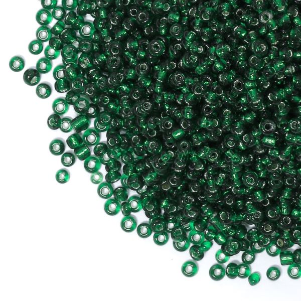 СТЪКЛЕНИ МЪНИСТА СИНЦИ - ТОПЧЕ 3мм - СРЕБРИСТА НИШКА - ЗЕЛЕНО Т. 53А - 50 гр. Отвор-1.0мм