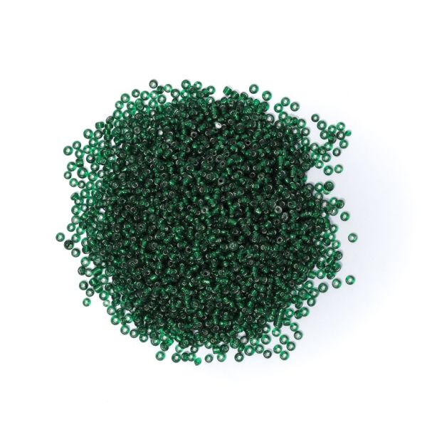 GLASS SEED BEADS - BALL 3mm - SILVER LINED - GREEN (DARK) 53А - PACKAGE 450g Hole-1.0mm