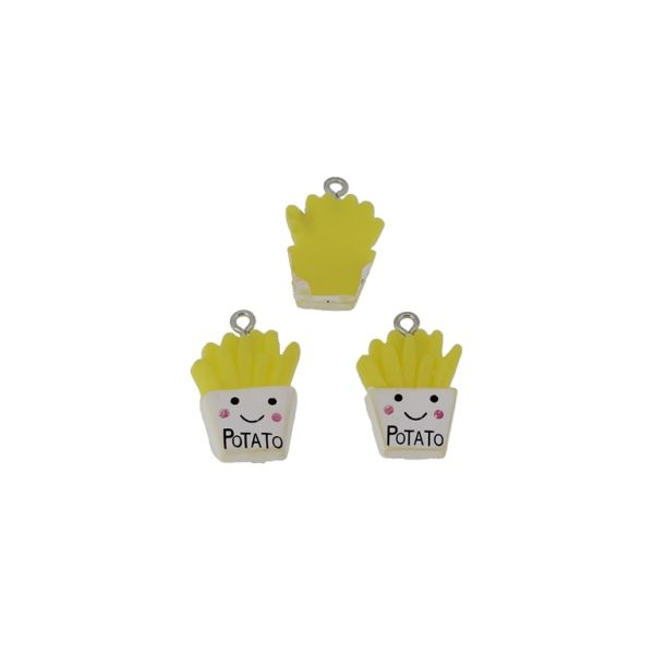 PLASTIC BEADS - RESIN 3D - PENDANTS - FRENCH FRIES 01 - 16x25x4mm YELLOW AND WHITE - PACKAGE 30pcs. Hole-2.2mm