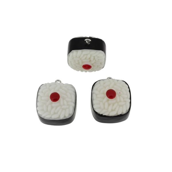 PLASTIC BEADS - RESIN 3D - PENDANTS - SUSHI 01 - 23x29x17mm BLACK-WHITE-RED - 2pcs. Hole-2.2mm