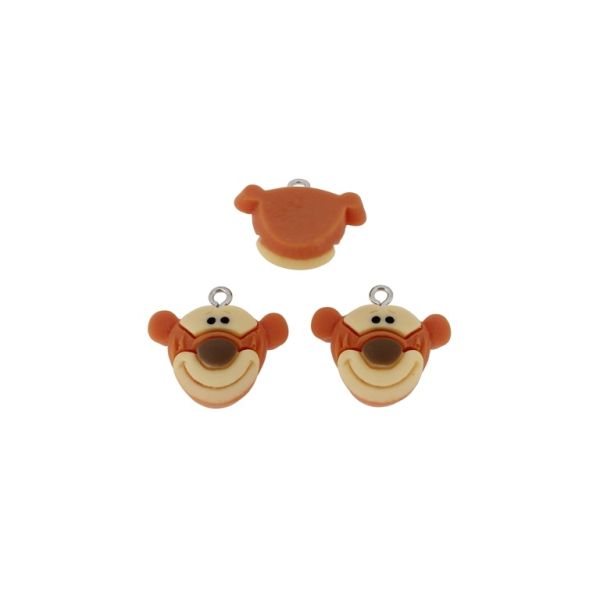ПЛАСТМАСОВИ МЪНИСТА - РЕЗИН 3D - ВИСУЛКА - ТИГЪРЧЕ 01 - 23х21х9мм ОРАНЖЕВО И КАФЯВО - ПАКЕТ 30 бр. Отвор-2.2мм
