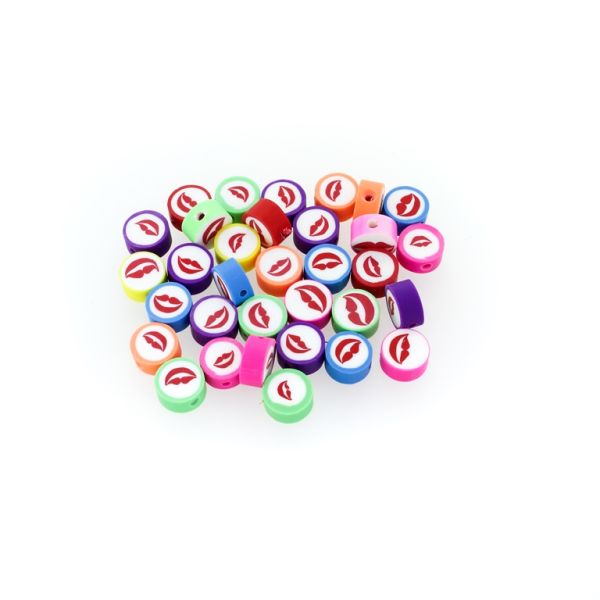 POLYMER CLAY FIMO BEADS - DISK LIPS 01 - 9-10x4-5mm MIX COLORS - PACKAGE 950pcs. Hole-2.5mm