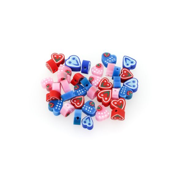 POLYMER CLAY FIMO BEADS - HEART MIX MODELS 01 - 8-10x8-10x5mm MIX COLORS - 50pcs. Hole-2.5mm