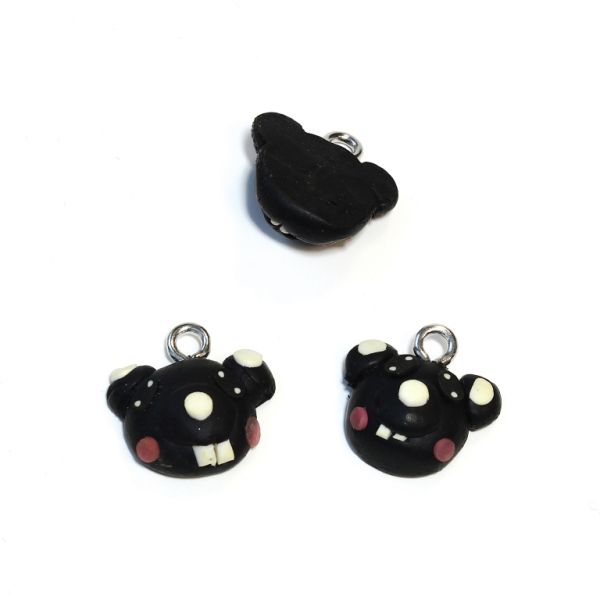 POLYMER CLAY FIMO BEADS - PENDANT - MOUSE 01 - 18х17х8mm BLACK-PINK-ECRU - 40 pcs. Hole-2.6mm