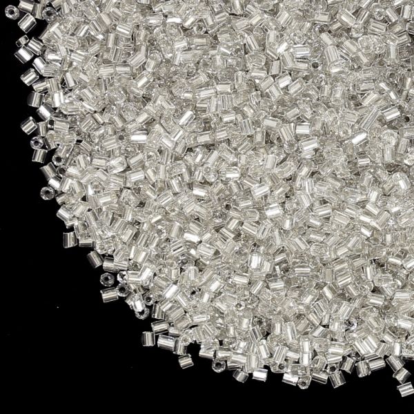 GLASS SEED BEADS - 2 CUT 2x2mm - SILVER THREAD - WHITE 21 - 50g Hole-0.8mm