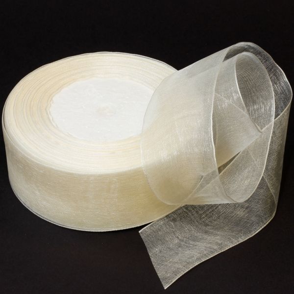 ORGANZA RIBBON 4.0cm - ECRU (LIGHT) 002 - 50yards(45m)