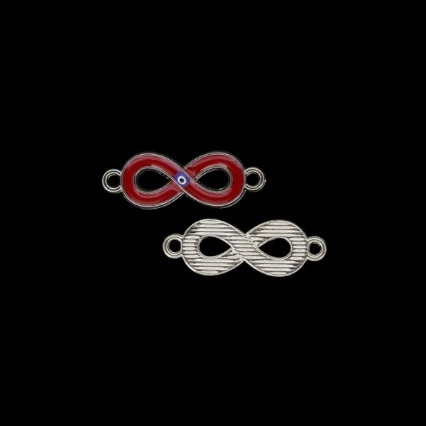 METAL BEADS WITH ENAMEL - CONNECTING ELEMENT WITH 2 RINGS - INFINITY WITH EYE 01 - 27.5x10x2mm NICKEL AND RED - PACKAGE 40pcs. Hole-2.0mm