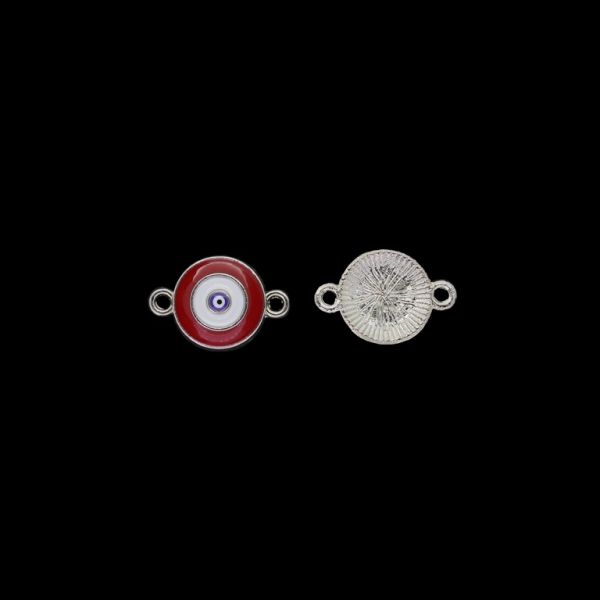 METAL BEADS WITH ENAMEL - CONNECTING ELEMENT WITH 2 RINGS - EYE 04 - 18x12x2mm NICKEL AND RED - PACKAGE 40pcs. Hole-1.8mm
