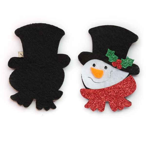 TEXTILE BEADS - FELT - SNOWMAN 01 - 45x65mm WHITE-RED-BLACK - PACKAGE 10pcs.