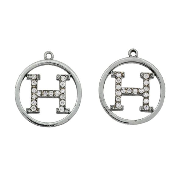 МЕТАЛНИ МЪНИСТА С КРИСТАЛИ - ВИСУЛКА - БУКВА Н В КРЪГ - 23х27х2мм ОКСИДИРАНО С БЯЛО - 3 бр. Отвор-1.8мм