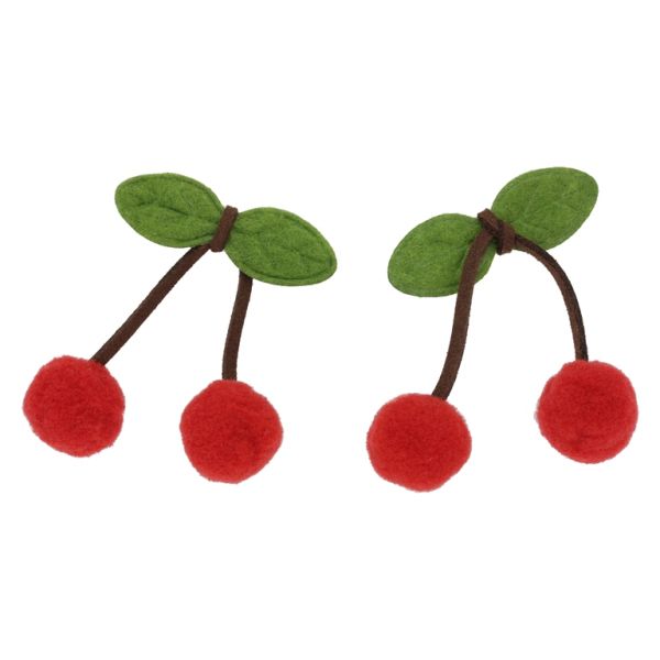 TEXTILE BEADS - FELT 3D - CHERRIES 04 - 60x75mm RED AND GREEN - PACKAGE 15pcs.
