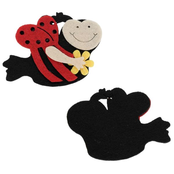 TEXTILE BEADS - FELT - LADYBUG 03 - 78x55mm BLACK-RED - PACKAGE 10pcs.