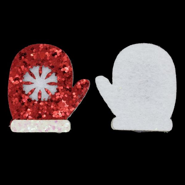 TEXTILE BEADS - FELT - GLOVE 01 - 35x38mm WHITE-RED - PACKAGE 15pcs.