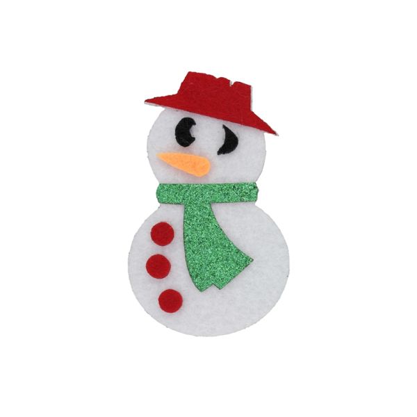 TEXTILE BEADS - FELT - SNOWMAN 03 - 50x80mm WHITE-RED-GREEN - PACKAGE 10pcs.