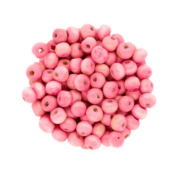 WOODEN BEADS - BALL SHAPED - 5x7mm PINK - PACKAGE 500g Hole-2.0mm (7000pcs.)