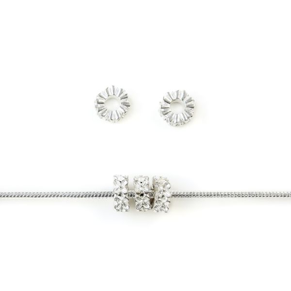 PANDORA TYPE - METAL - WASHER FLOWERS 01 - 6x13mm SILVER - 8pcs. Hole-5.0mm