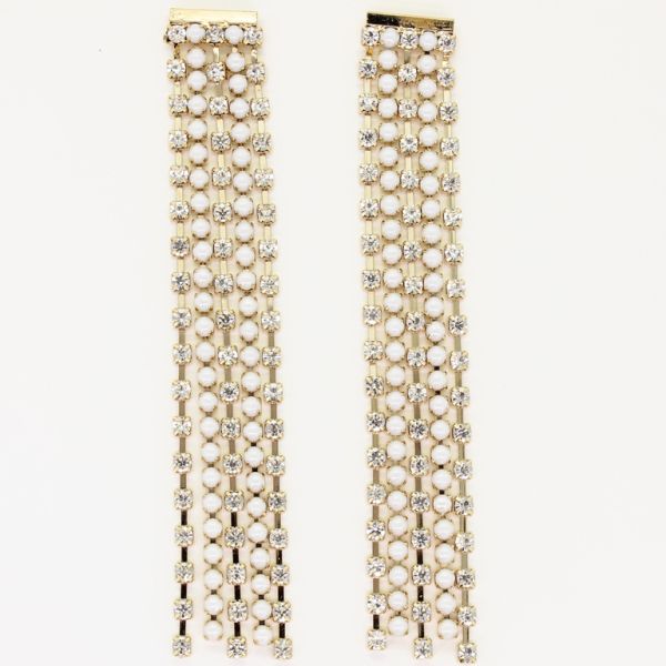 JEWELRY - EARRINGS - SCREW - CHAIN WITH CRYSTALS - E138 - 1.8x9.2cm GOLD - PACKAGE 6 pairs