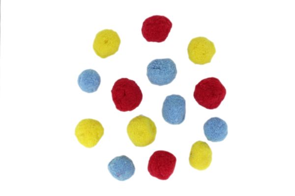 TEXTILE BEADS - POMPON POLYESTER - 18-20mm MIX - (YELLOW-BLUE-RED) - PACKAGE 100pcs.