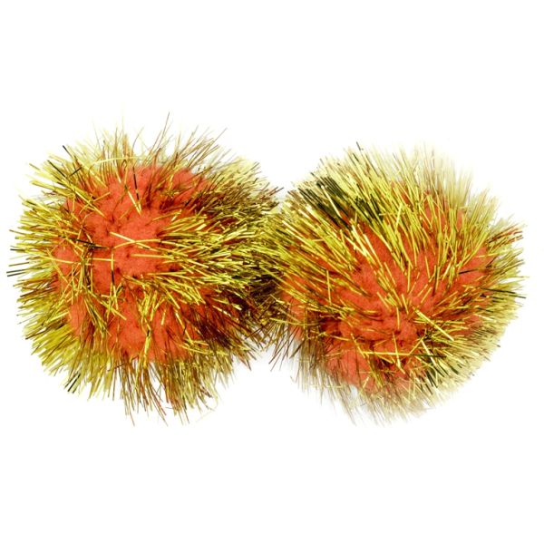 TEXTILE BEADS - POMPON POLYESTER WITH LAME - 40mm ORANGE 30 - PACKAGE 20pcs. 