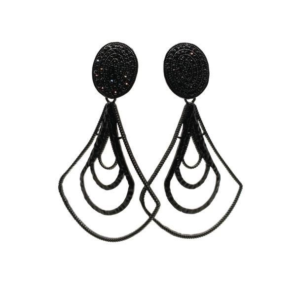 JEWELRY - EARRINGS - SCREW - CRYSTALS - E127 - 4.8x8.0cm BLACK - PACKAGE 6 pairs